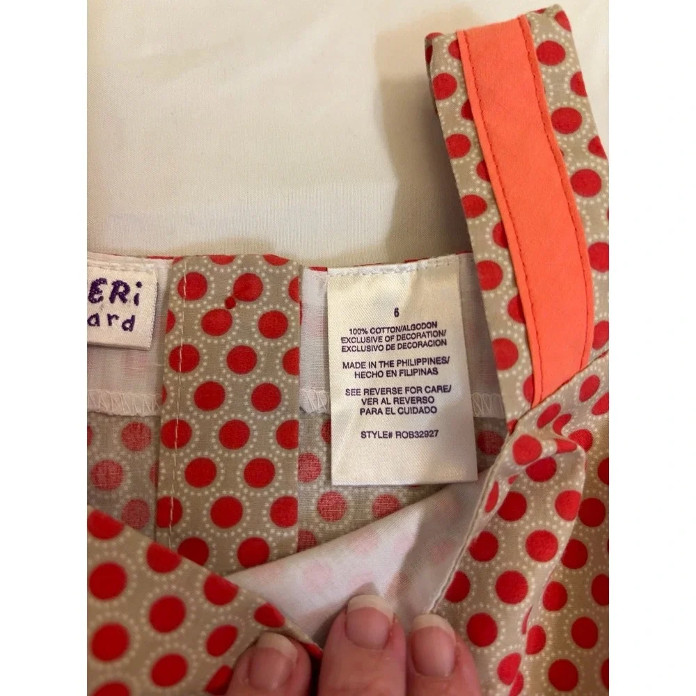 Blueberi Boulevard Girls Red Coral Polka Dot Orange Bow Dress Size 6